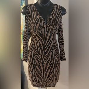 VENUS Sparkle Zebra Print L/S Cocktail Dress, Size XS